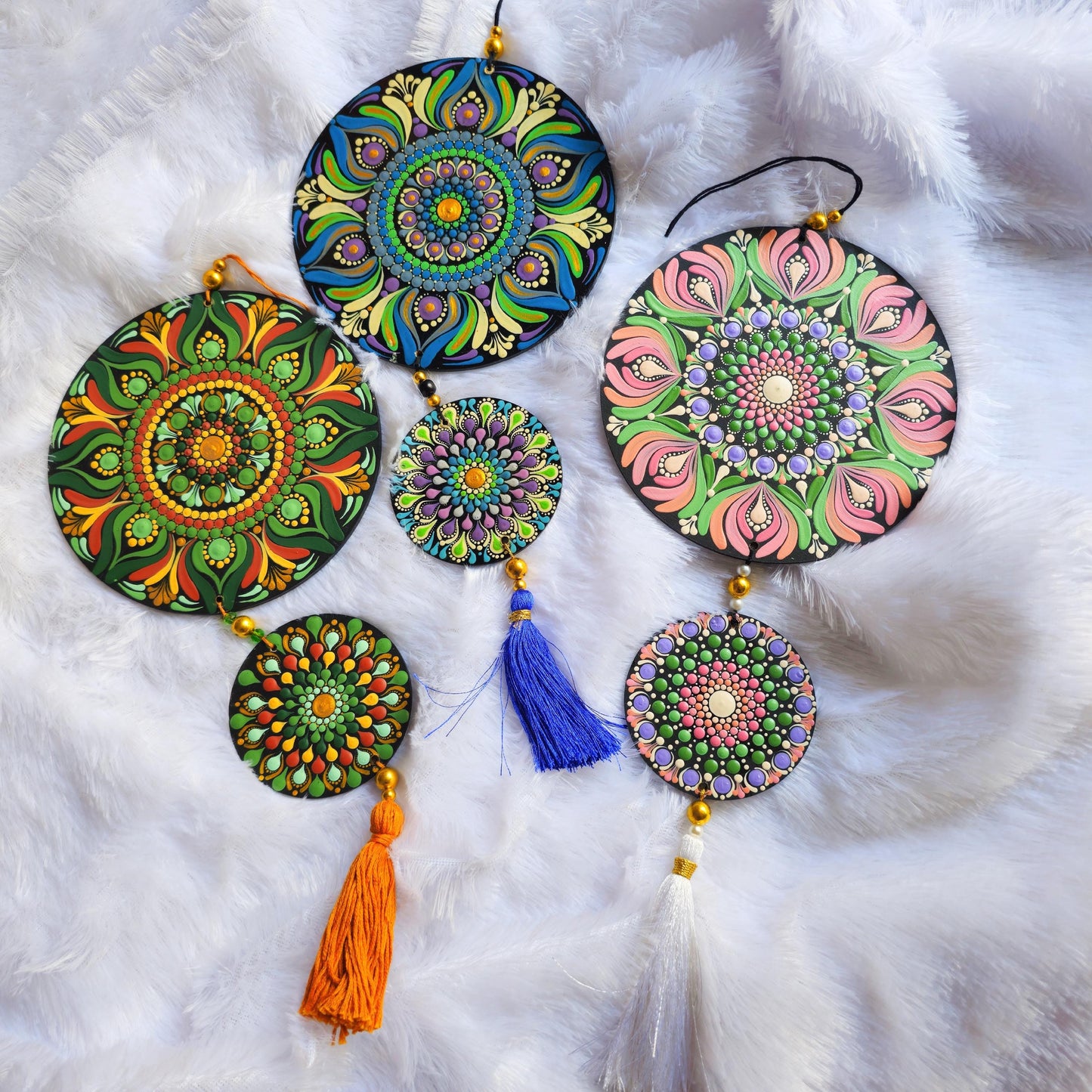 Original Hand-painted Mandala door/window Hanging with Tassels | round Dot painted meditative art | Zen Art | Unique Mandala window charm