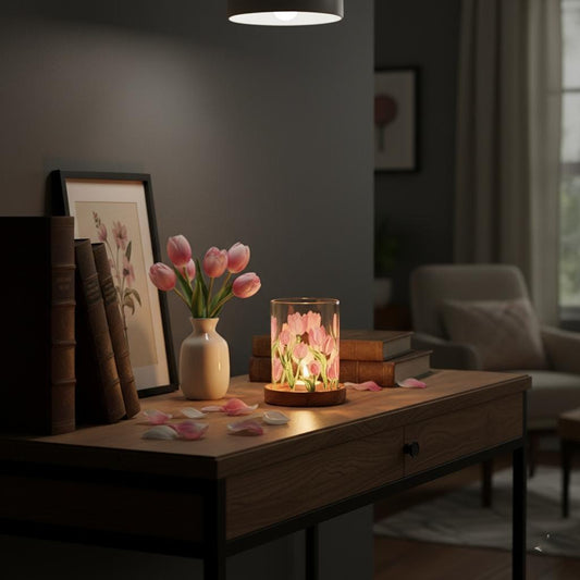 Hand-Painted Tea Light Holder, Christmas decor, personalized gift, Home decor, candle holder, Glass Chimney with Wooden Stand