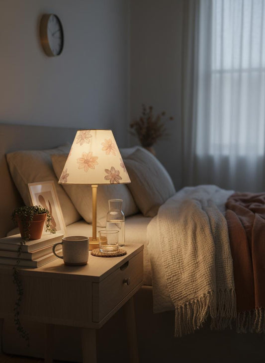 Hand-Painted Pastel Table Lamp, Brass Stand, Boho Home Decor