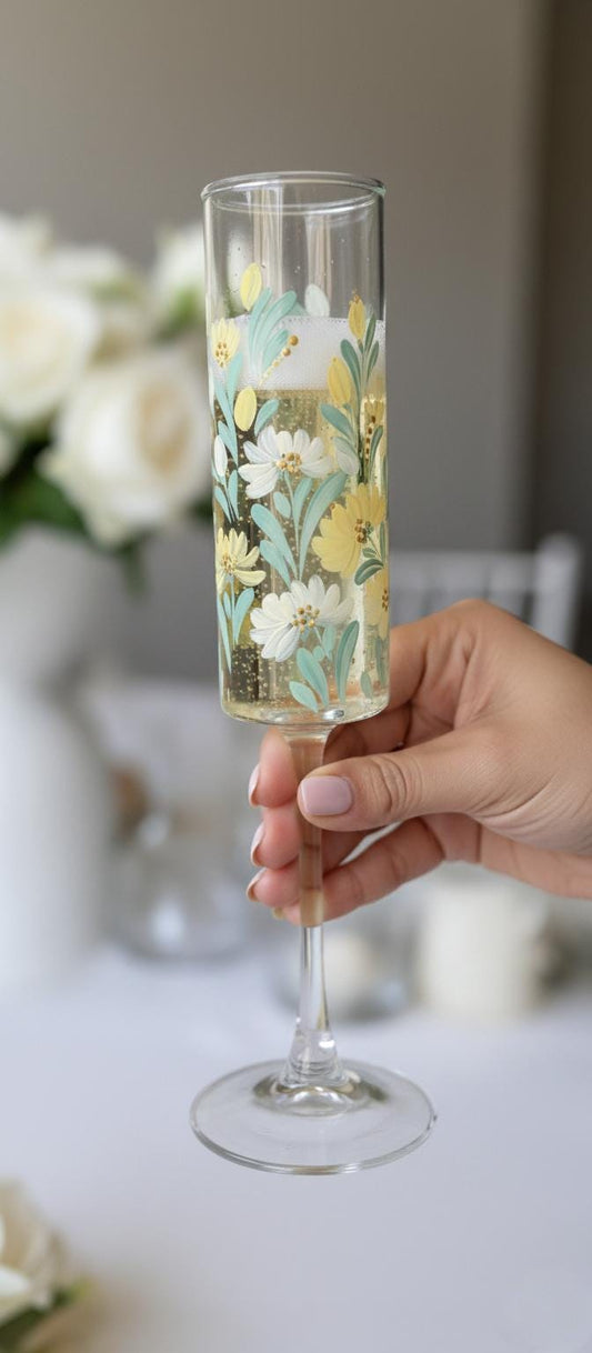 Hand-Painted Floral Champagne Flutes | Personalized Wedding Gift | Set of 2