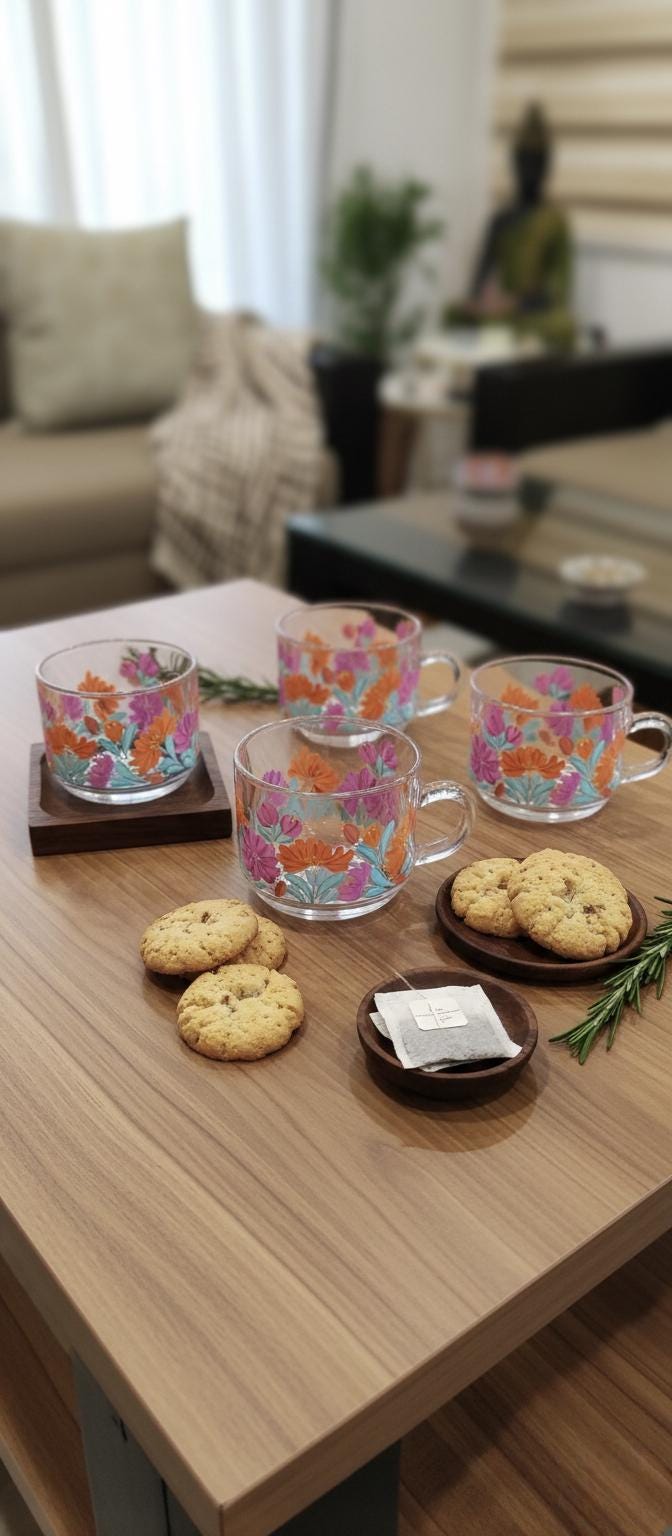 Hand-Painted Floral tea cups, Dot Art Mandala Tea Cups with Saucers, Unique Boho Kitchen Decor, Set of 2
