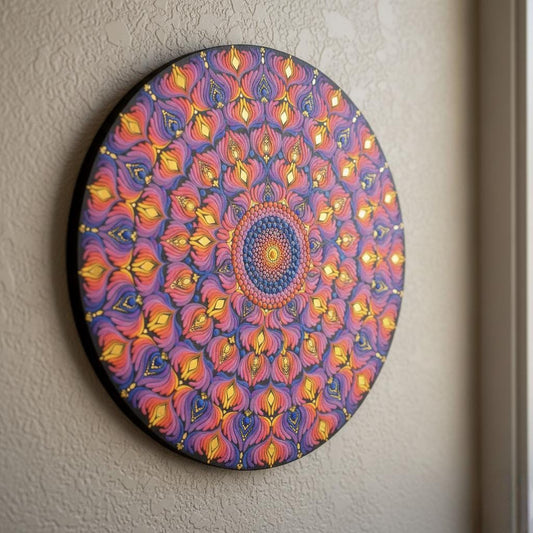 24" Original Hand Painted Mandala on Wood, Large Dot Art Wall Decor, Hand-Executed Acrylic Painting on MDF, Mosaic Mirror Art, Ready to ship