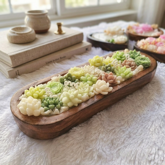 Artisanal Succulent Garden Dough Bowl - Large Luxury Statement Candle 12 inches