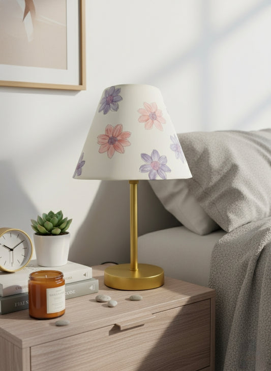 Hand-Painted Table Lamp Shade | Artisan pastel flower pattern Desk Lamp