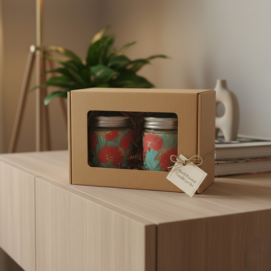 Hand-Painted Floral Scented Candle - Glass Jar , Soy Wax | Set of 2