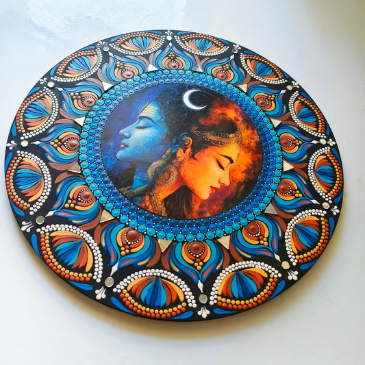 Shiv Shakti Dot Mandala Wall Art - 12 Inch Hand-Painted - Hindu Spiritual Home Decor - Meditation Room Yoga Studio Art | Spiritual Gift