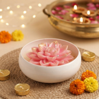White Urli Pink Lotus Soy Candle (4.5") | Diwali Festive Gift