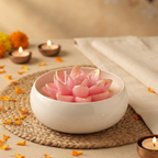White Urli Pink Lotus Soy Candle (4.5") | Diwali Festive Gift