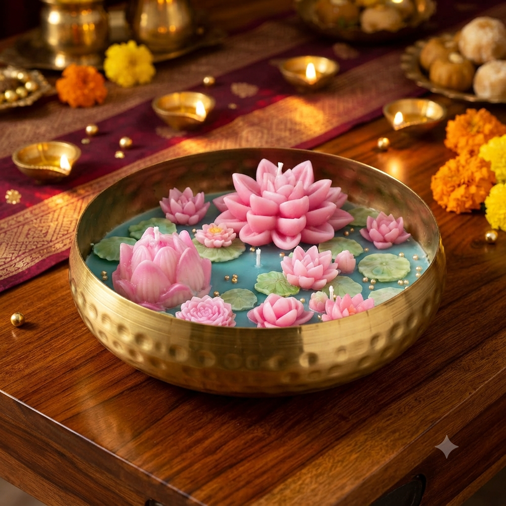 Large Lotus Urli Soy Wax Candle | Festive Diwali Decor & Gifting