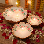 Hand-Painted Lotus Urli Scented Candles for Diwali Decoration & Gift | Gold and Pink Floral Design with Pearl | Festive Home Décor, Aromatic Candles, Traditional Decorative Set (Set of 3)