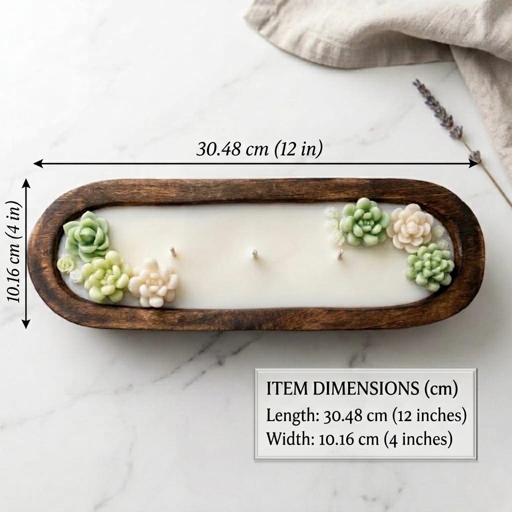 Personalized Succulent Dough Bowl Candle – 12x4 Custom Wooden Candle (Lavender Scent)