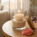 Blooming artdcor Rose Shaped Candle in Glass Jar with Wooden Lid, Peach and Pink, Medium, Handmade Floral, Indoor Home Decor