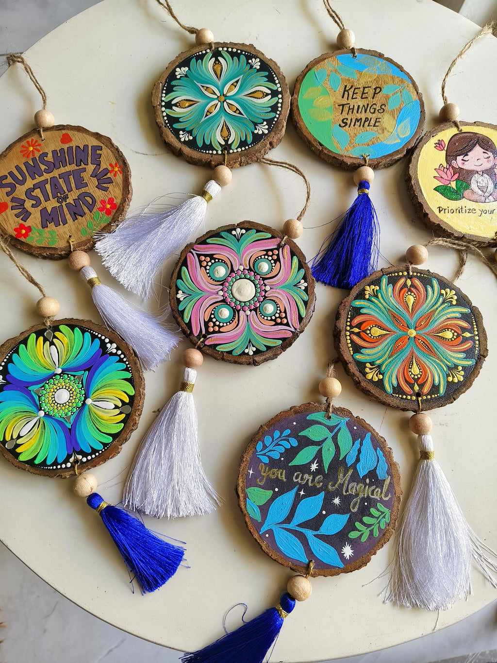 Hand-Painted Mandala Car Charm, Rear View Mirror Hanging charm
