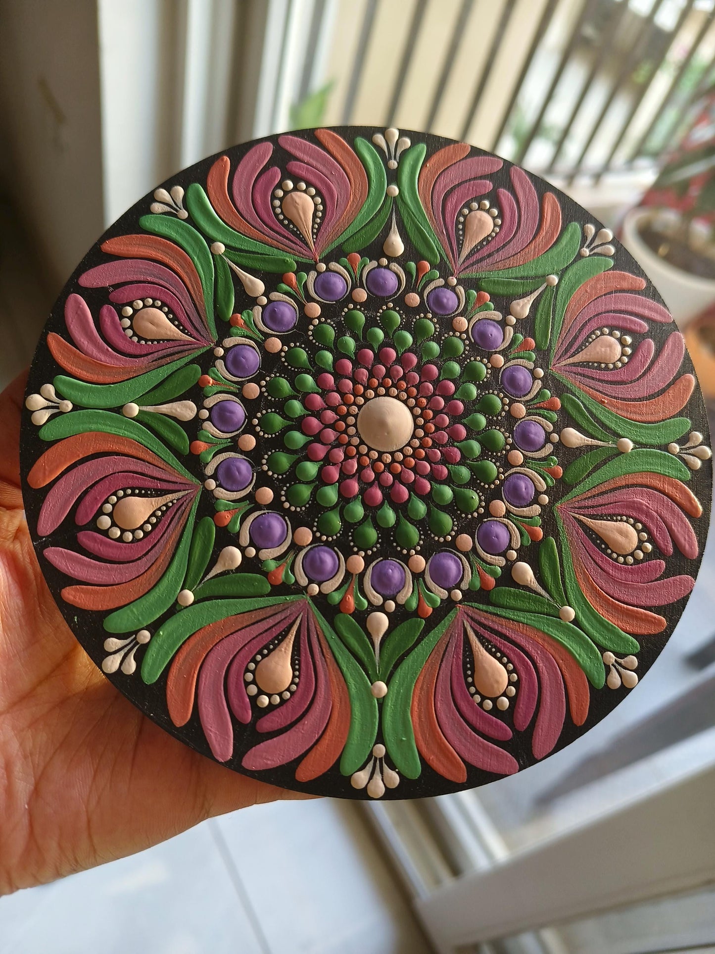 Original Hand-painted Mandala door/window Hanging with Tassels | round Dot painted meditative art | Zen Art | Unique Mandala window charm