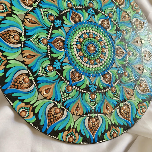 Original handpainted Mandala Dot art Painting 12" Round wood base | Wall art | | Home and living | Wall painting