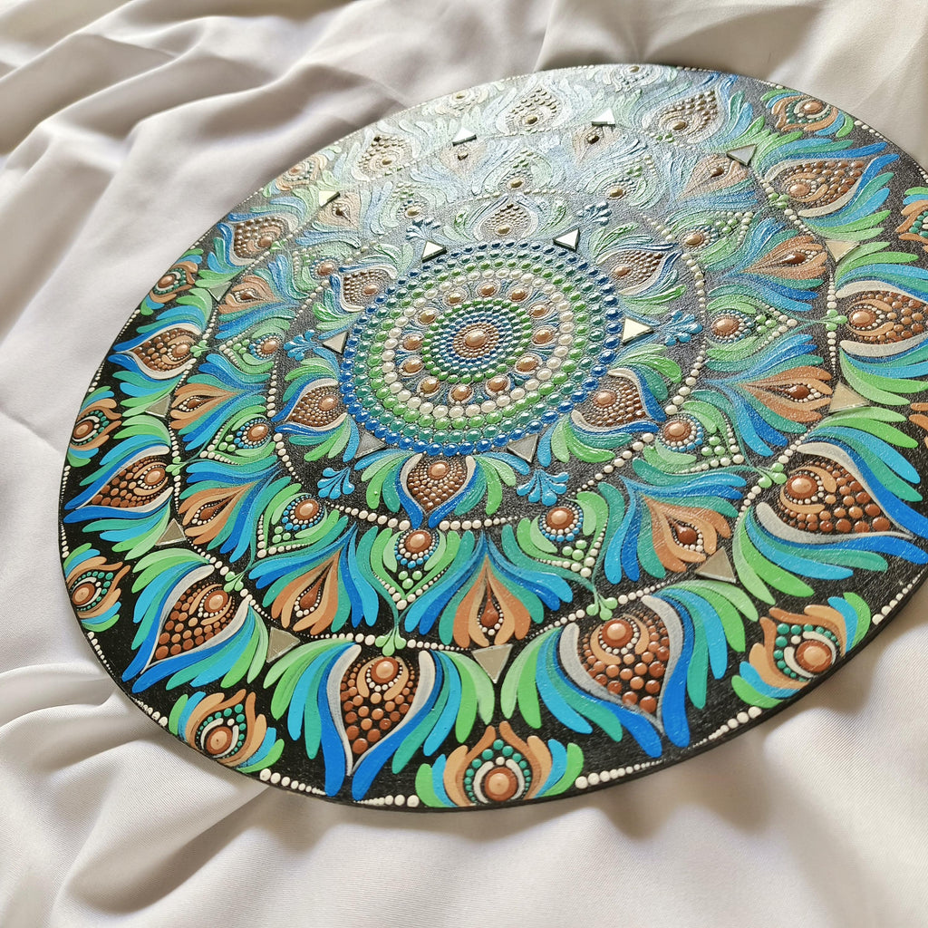 Original handpainted Mandala Dot art Painting 12" Round wood base | Wall art | | Home and living | Wall painting