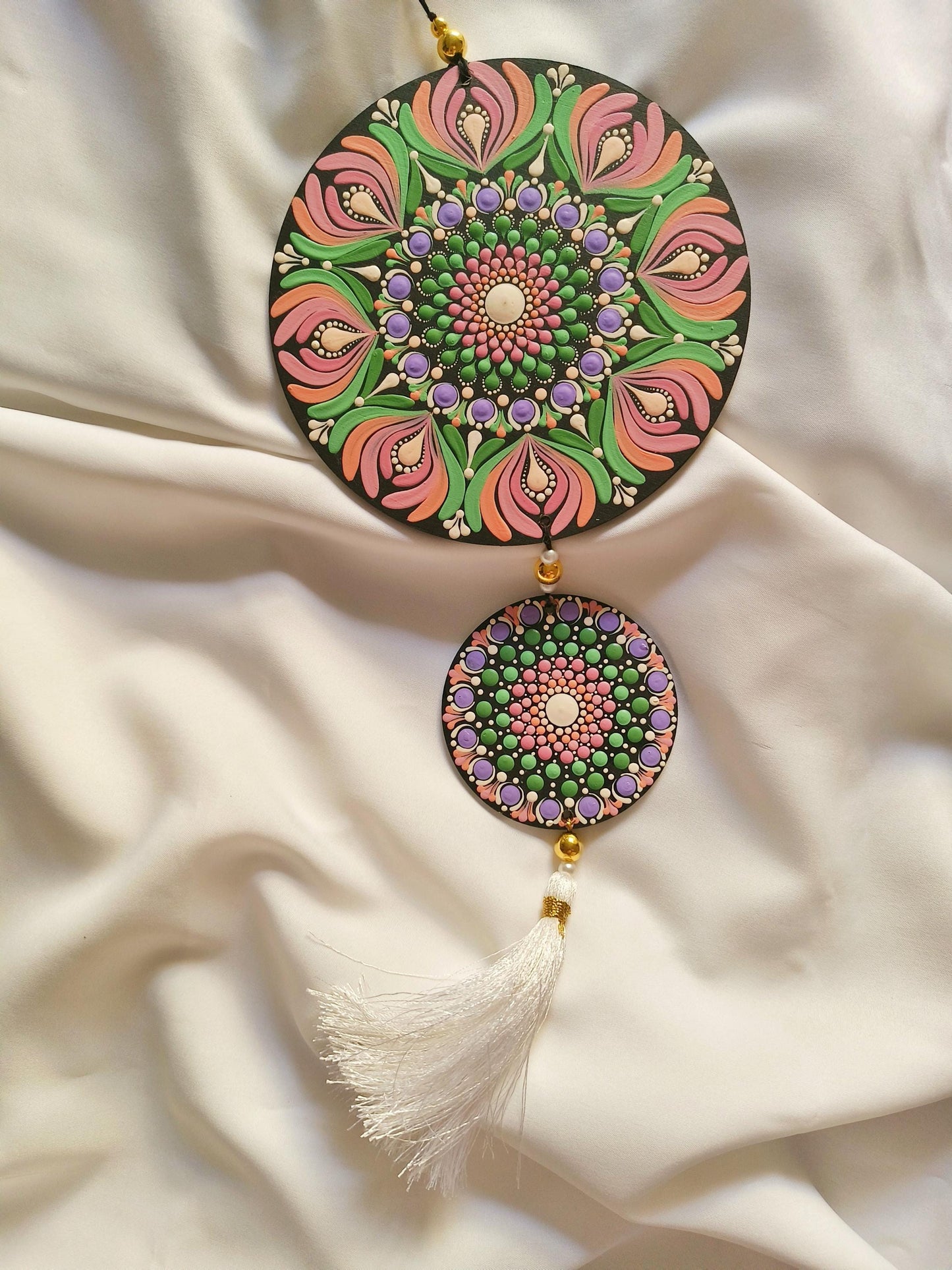 Original Hand-painted Mandala door/window Hanging with Tassels | round Dot painted meditative art | Zen Art | Unique Mandala window charm