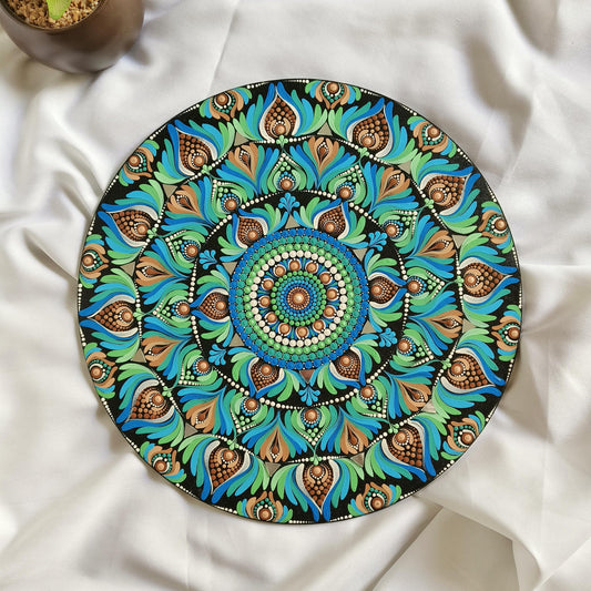 Original handpainted Mandala Dot art Painting 12" Round wood base | Wall art | | Home and living | Wall painting