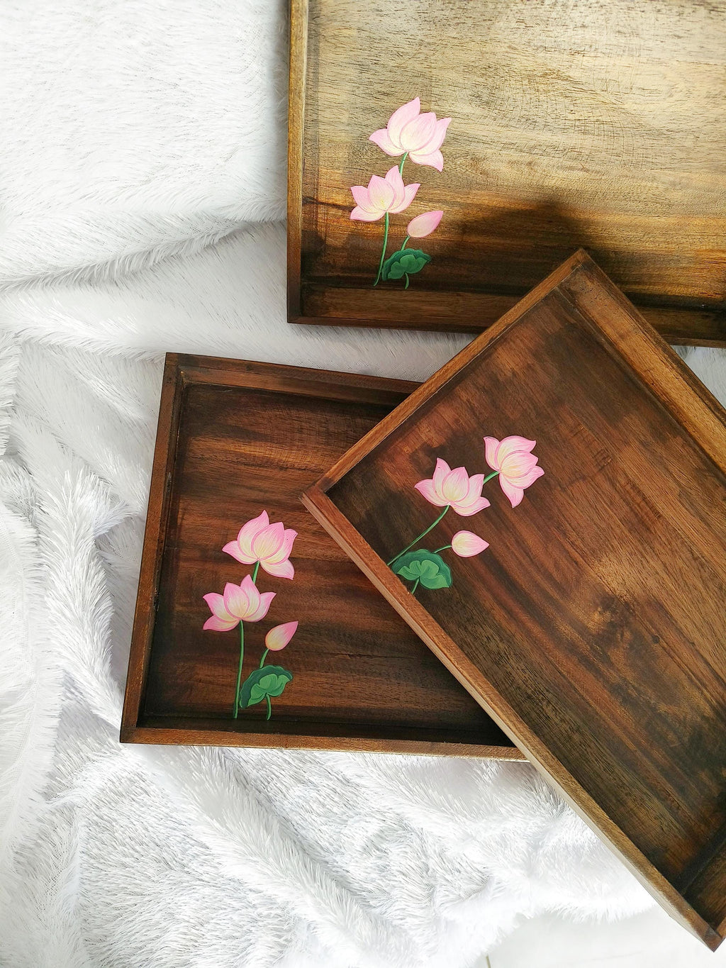 Wooden Serving Tray | hand-painted Pichwai Lotus | Personalized gift | Home and living | Home decor | India Art |