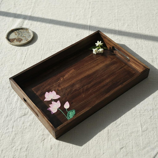 Wooden Serving Tray | hand-painted Pichwai Lotus | Personalized gift | Home and living | Home decor | India Art |