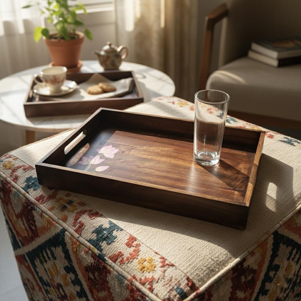 Wooden Serving Tray | hand-painted Pichwai Lotus | Personalized gift | Home and living | Home decor | India Art |