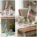 Handpainted Leafy pattern Glassware Set | Bottle and Tumblers, Gift set