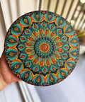Original Hand-Painted Dot Art Mandala | 8 Inch, Olive Green | with gold metal Stand