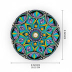 Original Hand-painted Dot Mandala Painting | 8-Inch Purple Blue Yellow Boho Decor with gold metal stand - Table Centerpiece