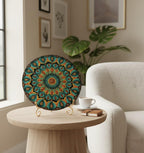 Original Hand-Painted Dot Art Mandala | 8 Inch, Olive Green | with gold metal Stand