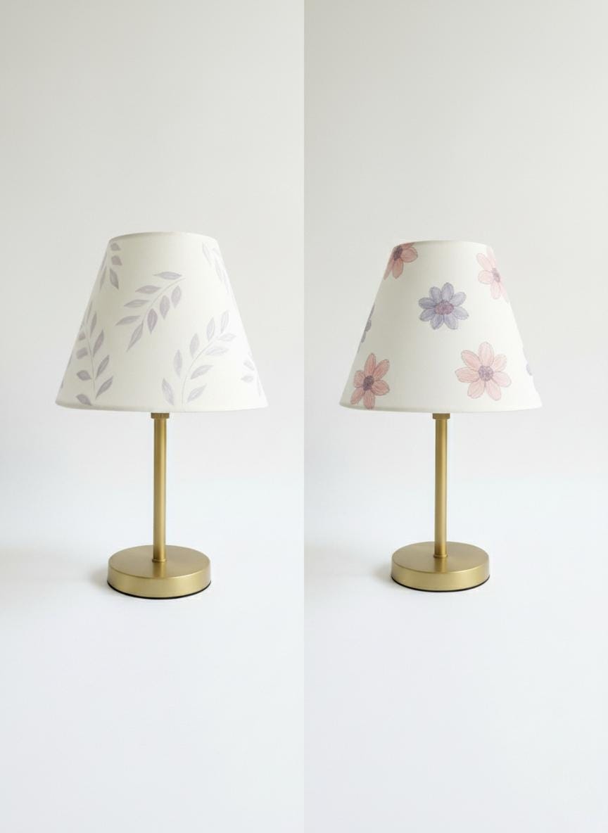 Hand-Painted Pastel Table Lamp, Brass Stand, Boho Home Decor