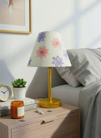 Hand-Painted Pastel Table Lamp, Brass Stand, Boho Home Decor