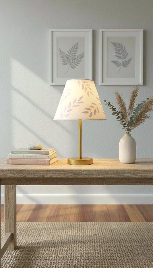 Hand-Painted Pastel Table Lamp, Brass Stand, Boho Home Decor