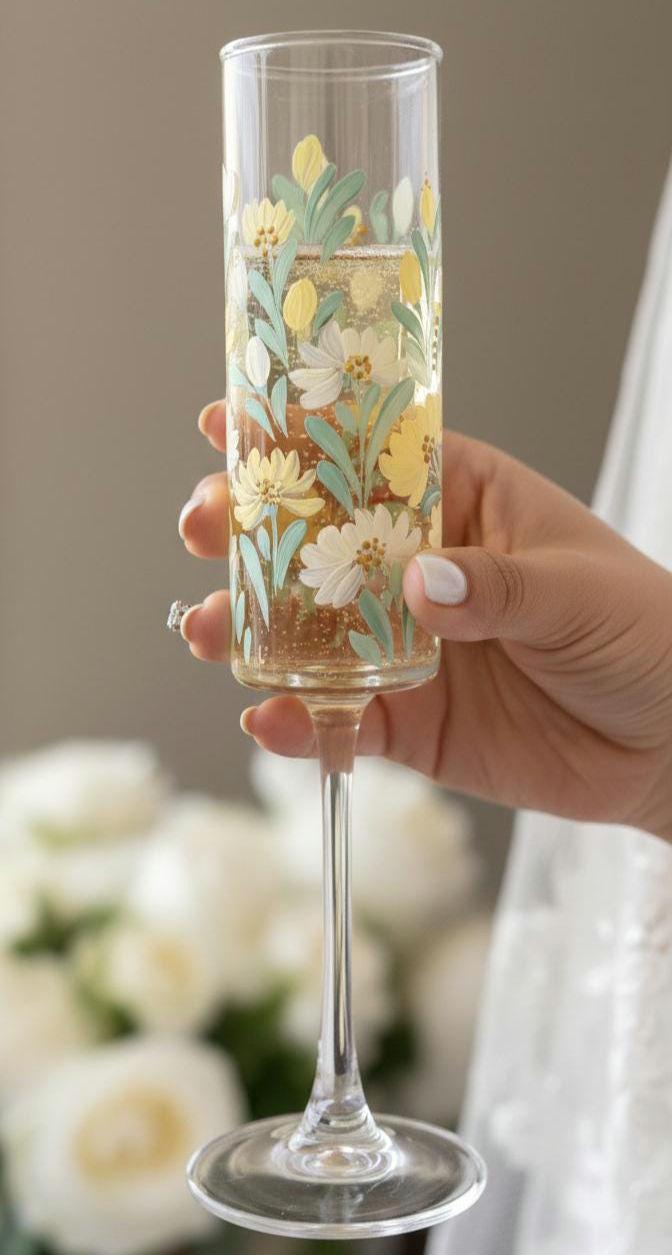 Hand-Painted Floral Champagne Flutes | Personalized Wedding Gift | Set of 2