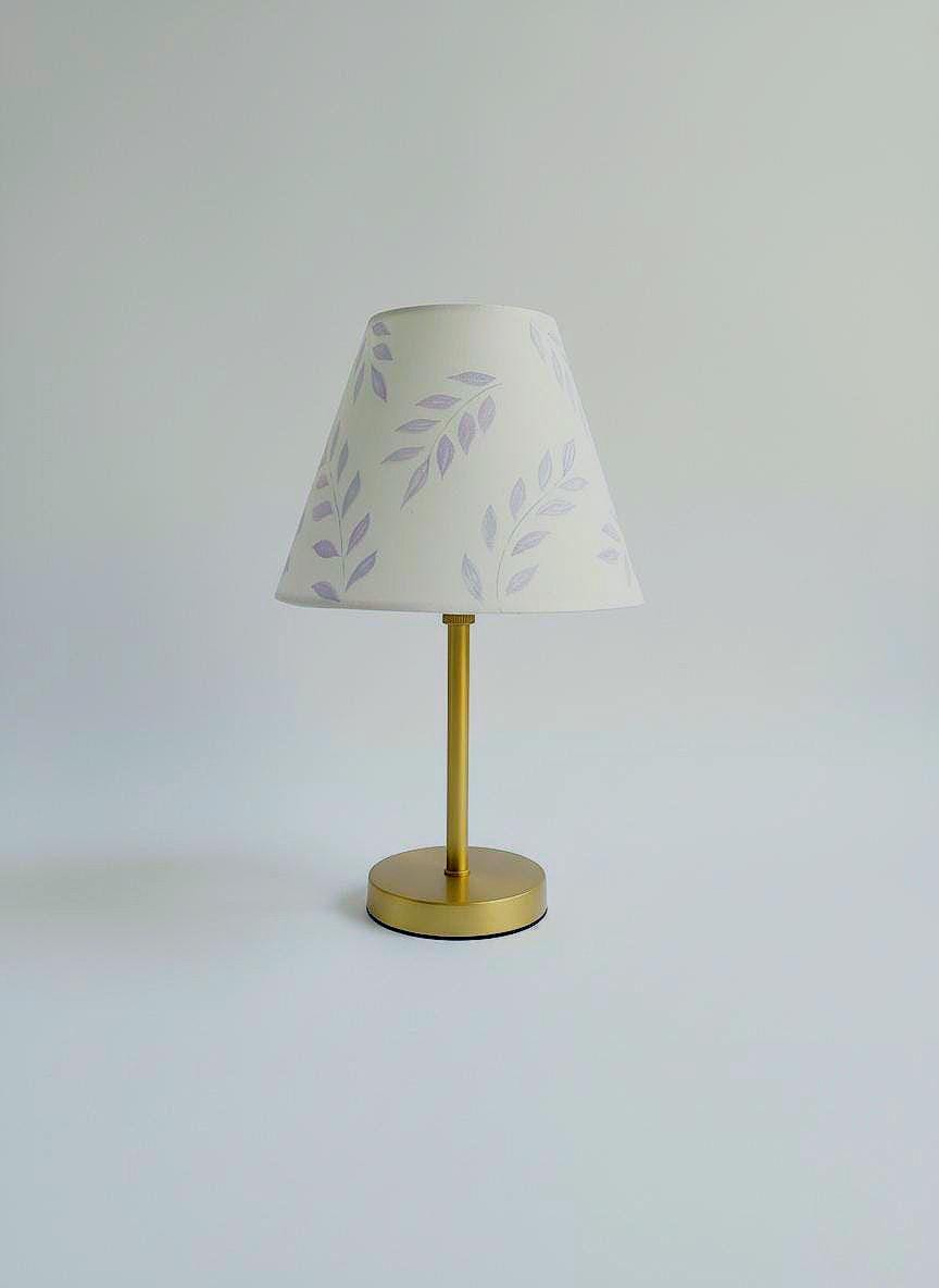 Hand-Painted Pastel Table Lamp, Brass Stand, Boho Home Decor