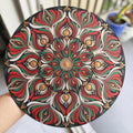 Original Hand-painted Dot Mandala Wall Art | 12" Hand-Painted home Decor | Festive Red Green Gold Textured Art with Mirror Mosaic
