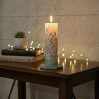 Hand-Painted Christmas Pillar Candle -Holiday Table Centerpiece -Festive Floral & Berry Winter Decor-Xmas Gift for her -large pillar candle