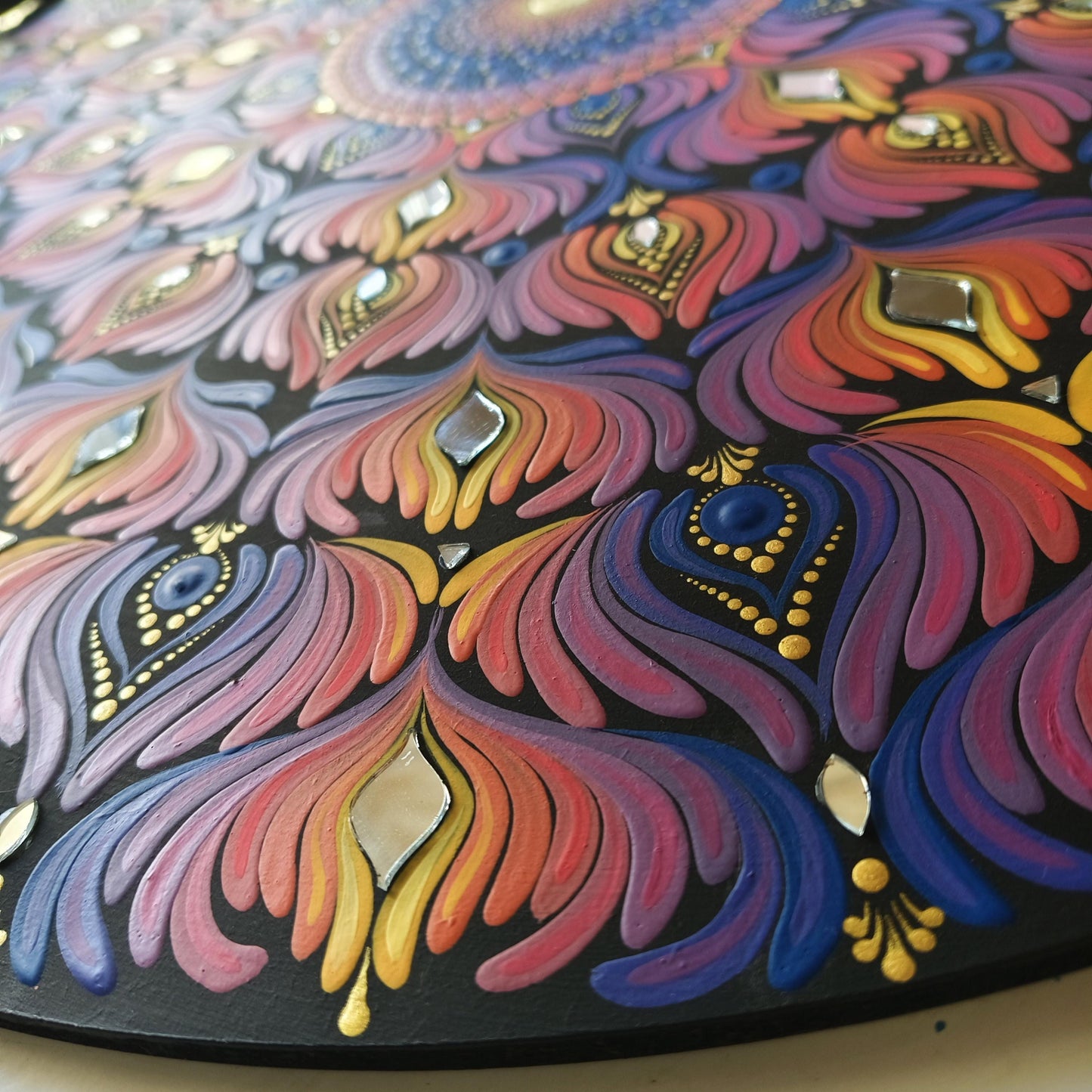 24" Original Hand Painted Mandala on Wood, Large Dot Art Wall Decor, Hand-Executed Acrylic Painting on MDF, Mosaic Mirror Art, Ready to ship