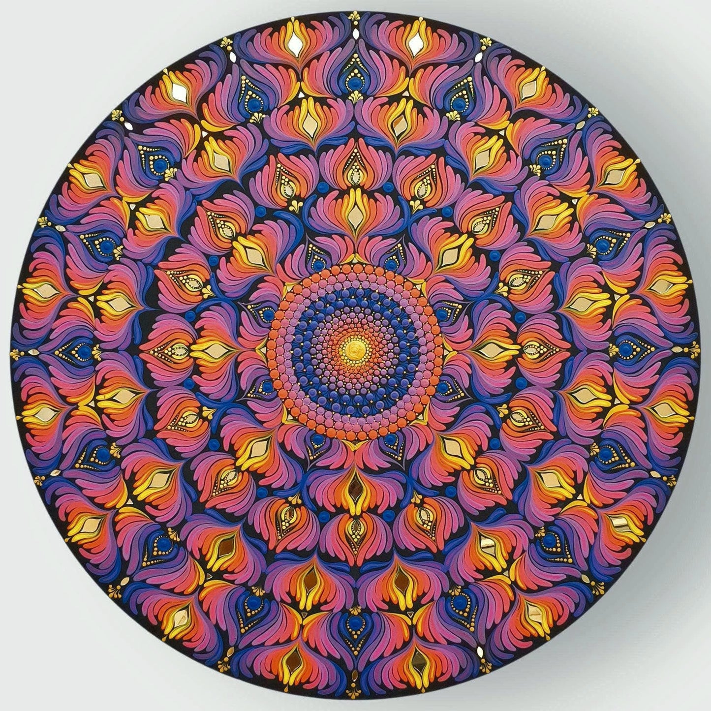 24" Original Hand Painted Mandala on Wood, Large Dot Art Wall Decor, Hand-Executed Acrylic Painting on MDF, Mosaic Mirror Art, Ready to ship
