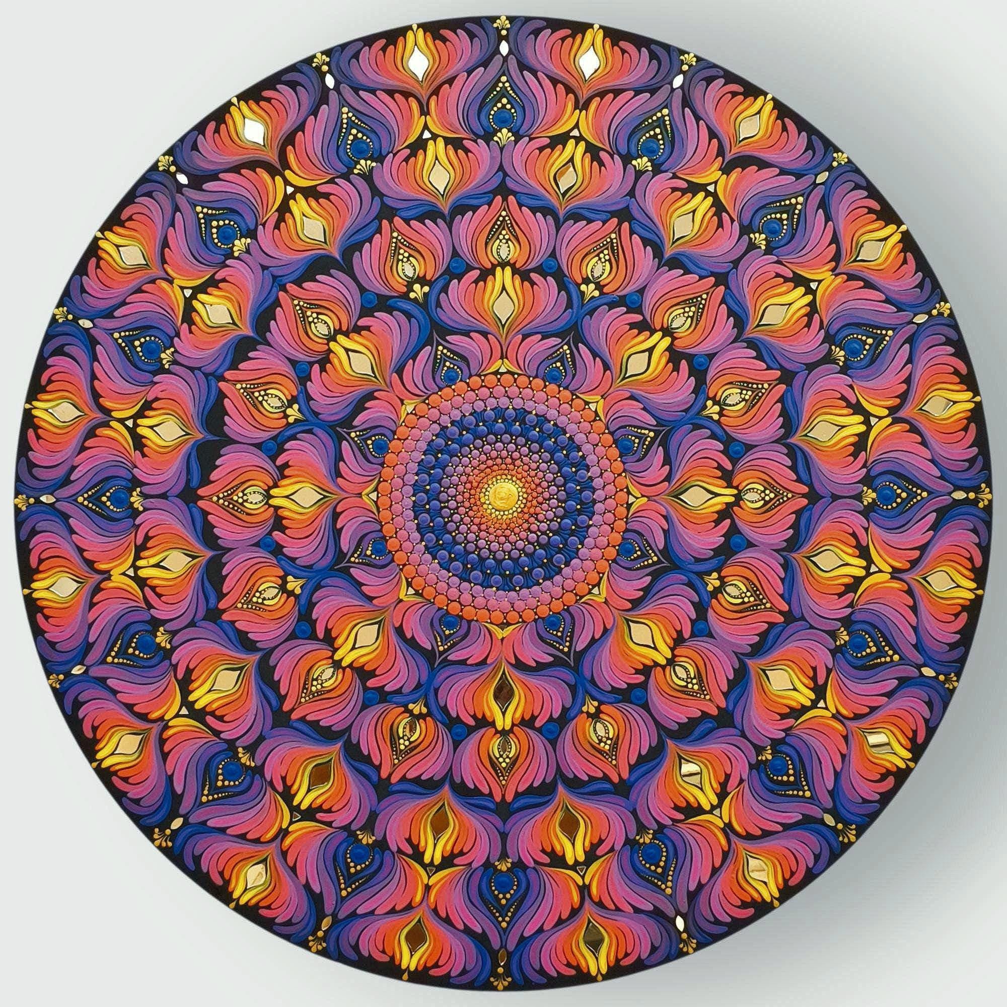 24" Original Hand Painted Mandala on Wood, Large Dot Art Wall Decor, Hand-Executed Acrylic Painting on MDF, Mosaic Mirror Art, Ready to ship