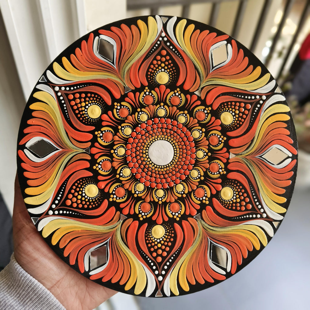 Original Hand-painted Dot Mandala Painting | 8-Inch Boho Decor