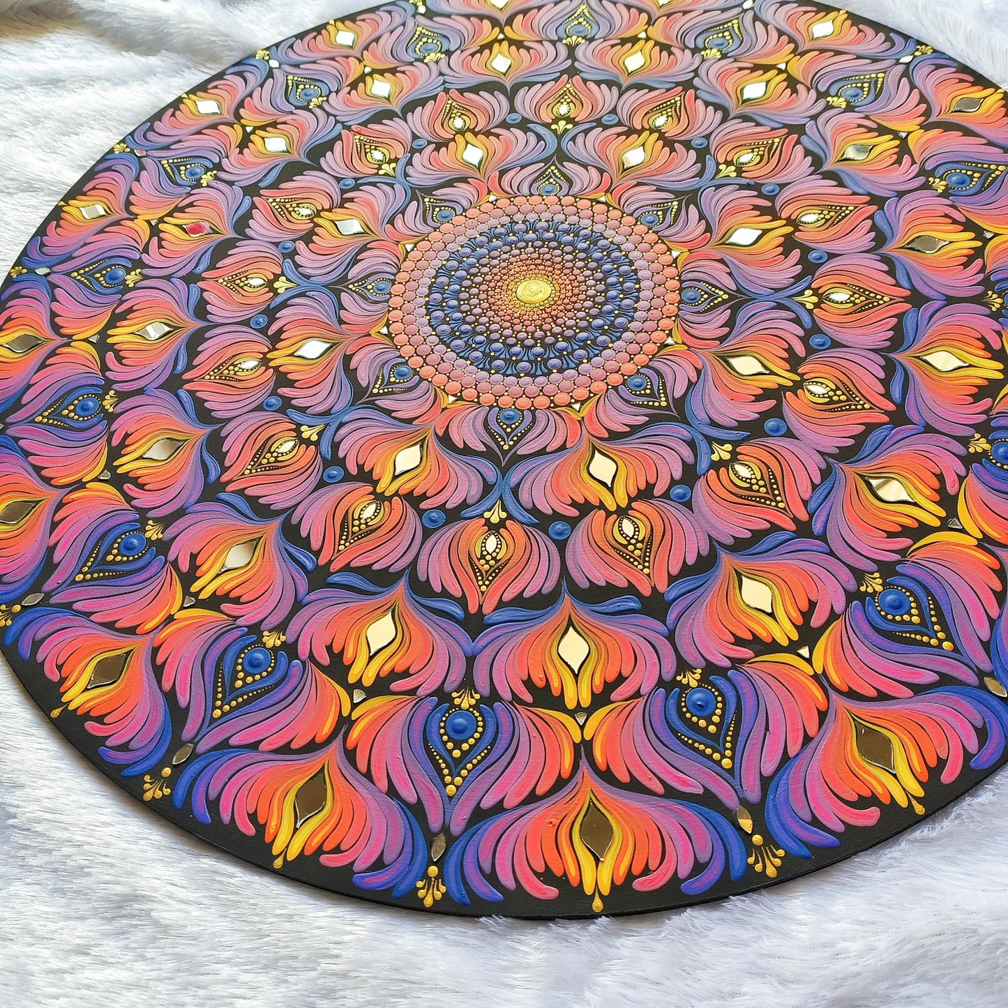 24" Original Hand Painted Mandala on Wood, Large Dot Art Wall Decor, Hand-Executed Acrylic Painting on MDF, Mosaic Mirror Art, Ready to ship