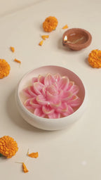 White Urli Pink Lotus Soy Candle (4.5") | Diwali Festive Gift