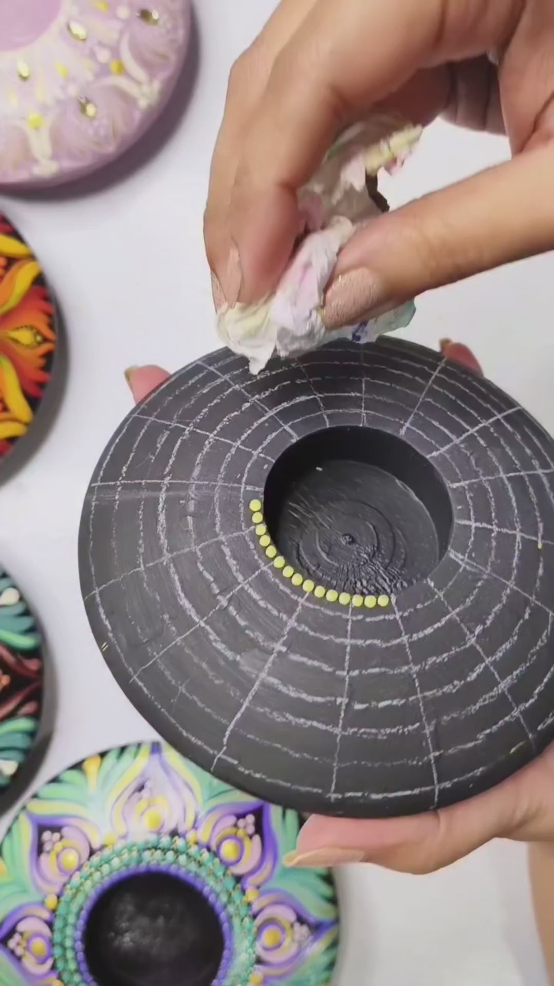 Hand-Painted Mandala T-Light Holder – Colorful Dot Art Candle Holder for Home Decor & Gifting
