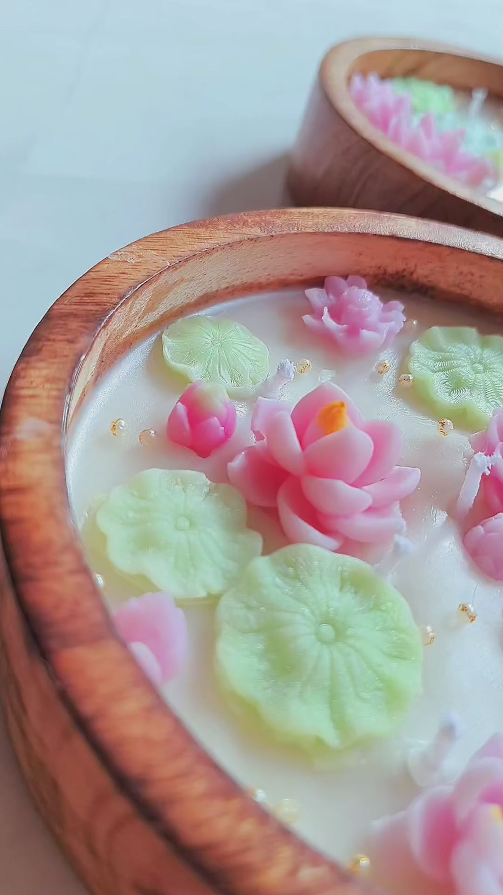 Lotus Pond Wooden Dough Bowl Candle | Luxury Soy Wax Decor