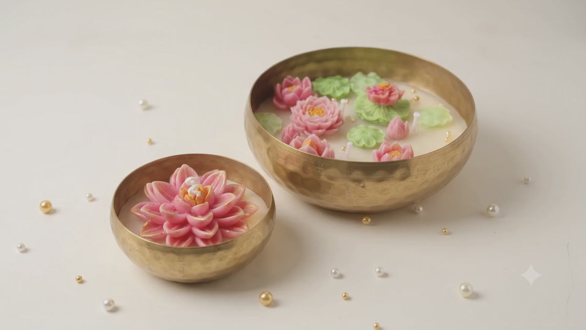 Lotus Urli Soy Wax Candle Set (5" & 4") | Festive Diwali Decor & Gifts