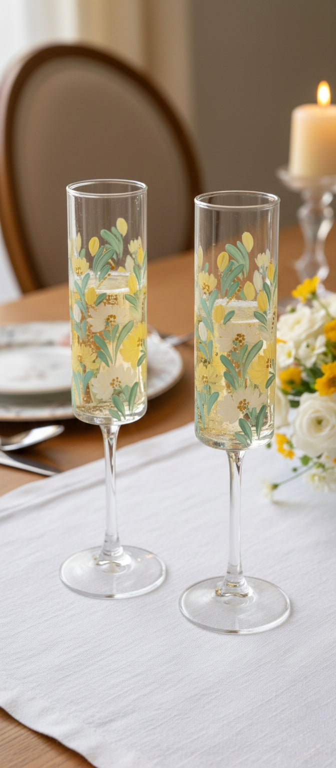 Hand-Painted Floral Champagne Flutes | Personalized Wedding Gift | Set of 2