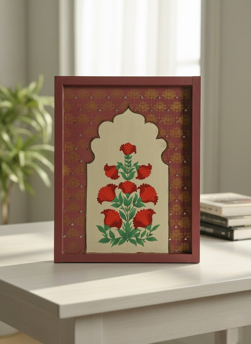 Original Hand-painted Mughal Jharokha Frame Set of 3 | Hand-Painted Indian Wall Decor | Wall art