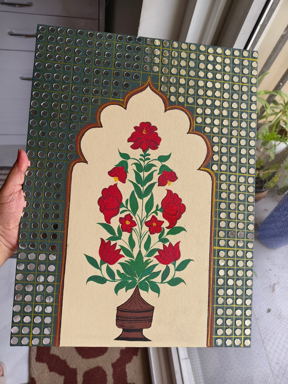 Original Hand-painted Mughal Jharokha Frame Set of 3 | Hand-Painted Indian Wall Decor | Wall art