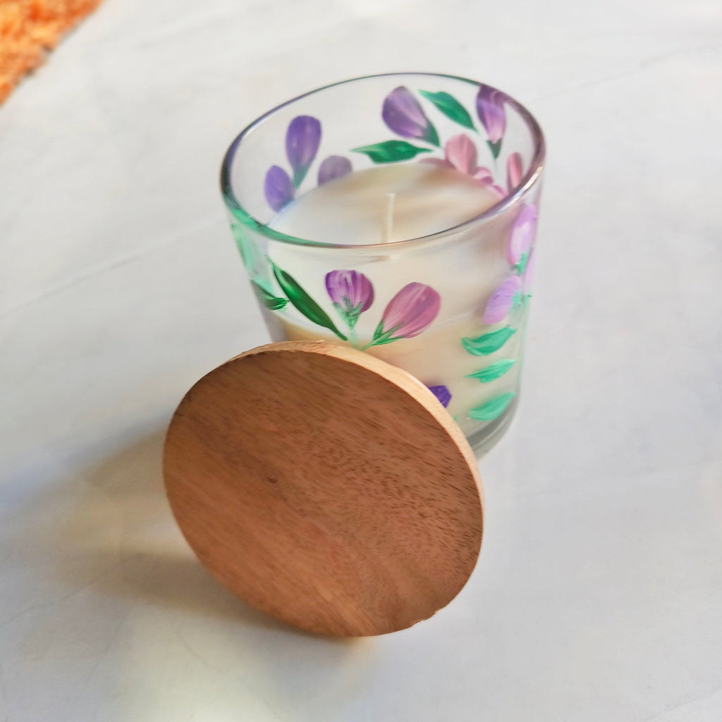 Hand-Painted Floral Candle Jar – Glass Candle Holder