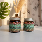Hand-Painted Mandala Dot Art Scented Candle - Amber Glass, Soy Wax